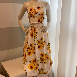 Sunflower Crop Top Maxi Skirt Set